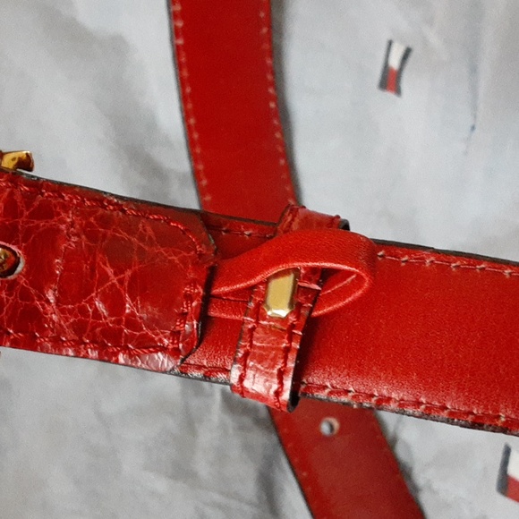 Authentic Chanel Red Crocodile 24k Buckle Size 80/32 Made In Italy - Picture 5 of 10